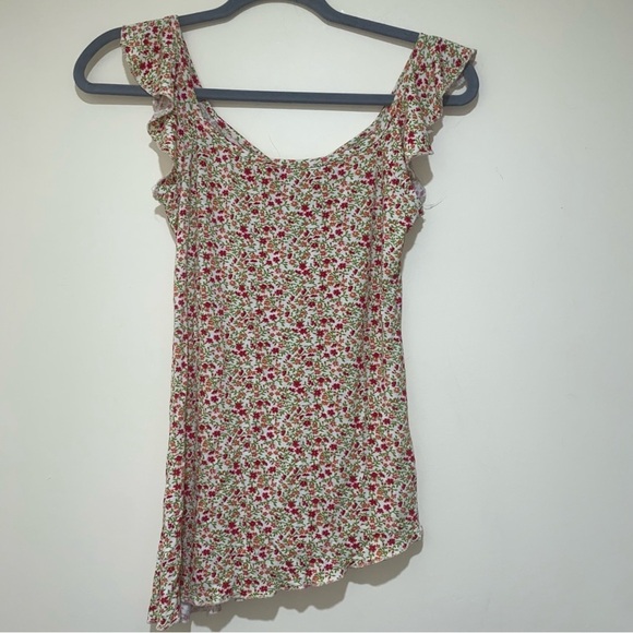 Womens  Y2K Party Girl Summer Floral V-Neck Diagonal Cut Flowy Sleeve stank Top - Picture 10 of 13